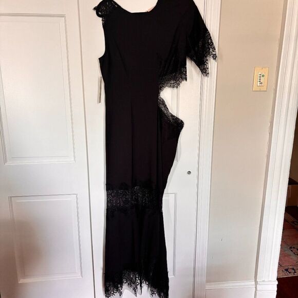 NWT Hutch Anthropologie Black Asymmetrical Lace Mix Maxi Slip L - Picture 3 of 7